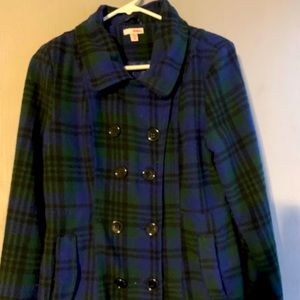Bongo women’s pea coat blue plaid super cute